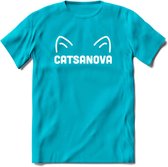 Catsanova - Katten T-Shirt Kleding Cadeau | Dames - Heren - Unisex | Kat / Dieren shirt | Grappig Verjaardag kado | Tshirt Met Print | - Blauw - XL