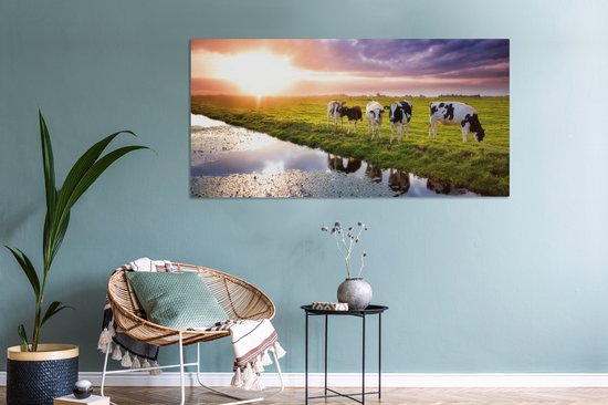 Tableau sur toile Vaches pendant un coucher de soleil - 160x80 cm - Décoration murale Art