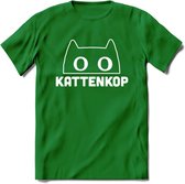Kattenkop - Katten T-Shirt Kleding Cadeau | Dames - Heren - Unisex | Kat / Dieren shirt | Grappig Verjaardag kado | Tshirt Met Print | - Donker Groen - XL