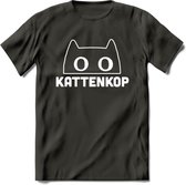 Kattenkop - Katten T-Shirt Kleding Cadeau | Dames - Heren - Unisex | Kat / Dieren shirt | Grappig Verjaardag kado | Tshirt Met Print | - Donker Grijs - L
