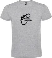 Grijs  T shirt met  " I'd rather be Fishing / ik ga liever vissen " print Zwart size XS