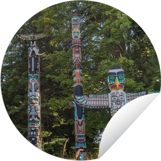 Tuincirkel Totempalen van een indiaan - 150x150 cm - Ronde Tuinposter - Buiten