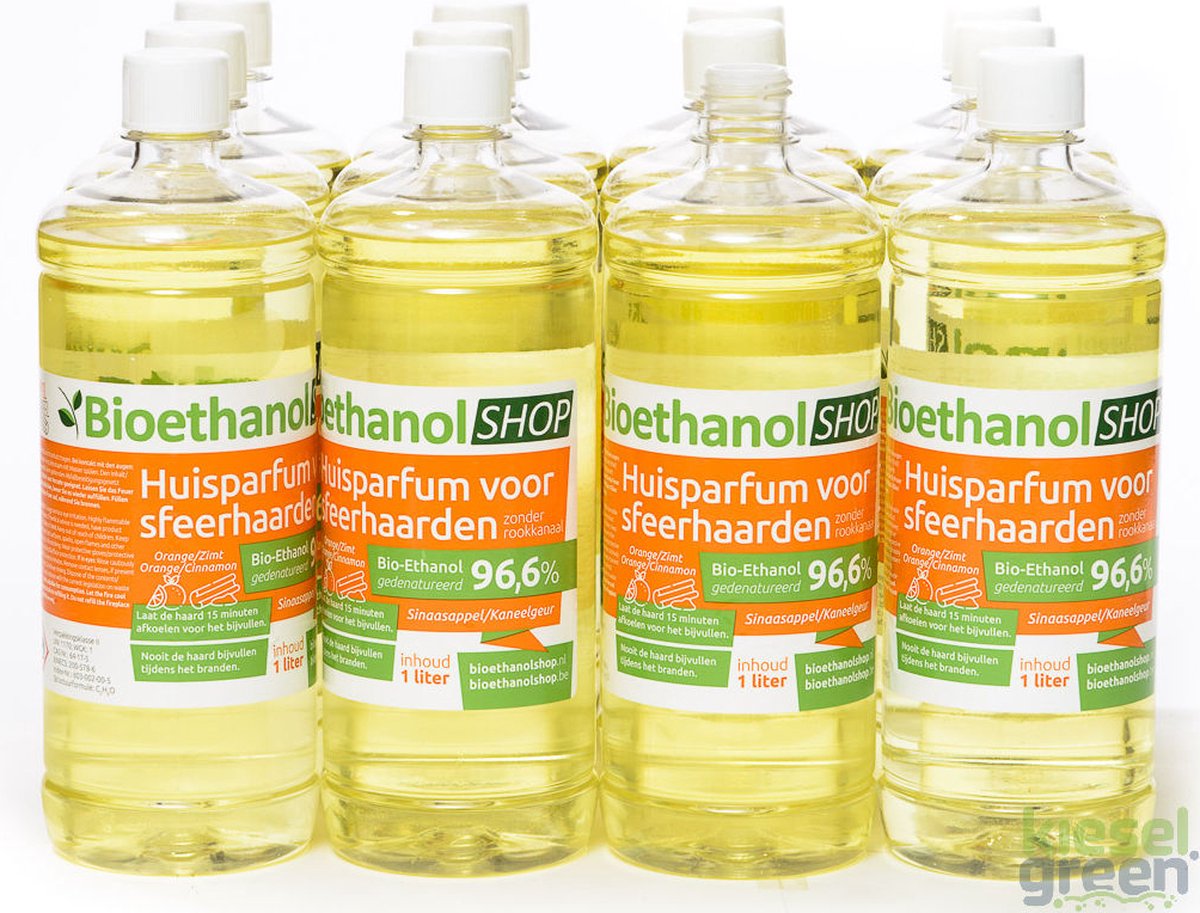 Premium -Bio-ethanol met Sinaasappel & Kaneelgeur - Bioethanol - 100% biobrandstof -(12x1 liter)