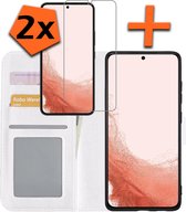 Samsung Galaxy S22 Plus Hoesje Bookcase Met 2x Screenprotector - Samsung Galaxy S22 Plus 2x Screenprotector - Samsung Galaxy S22 Plus Book Case Met 2x Screenprotector - Wit