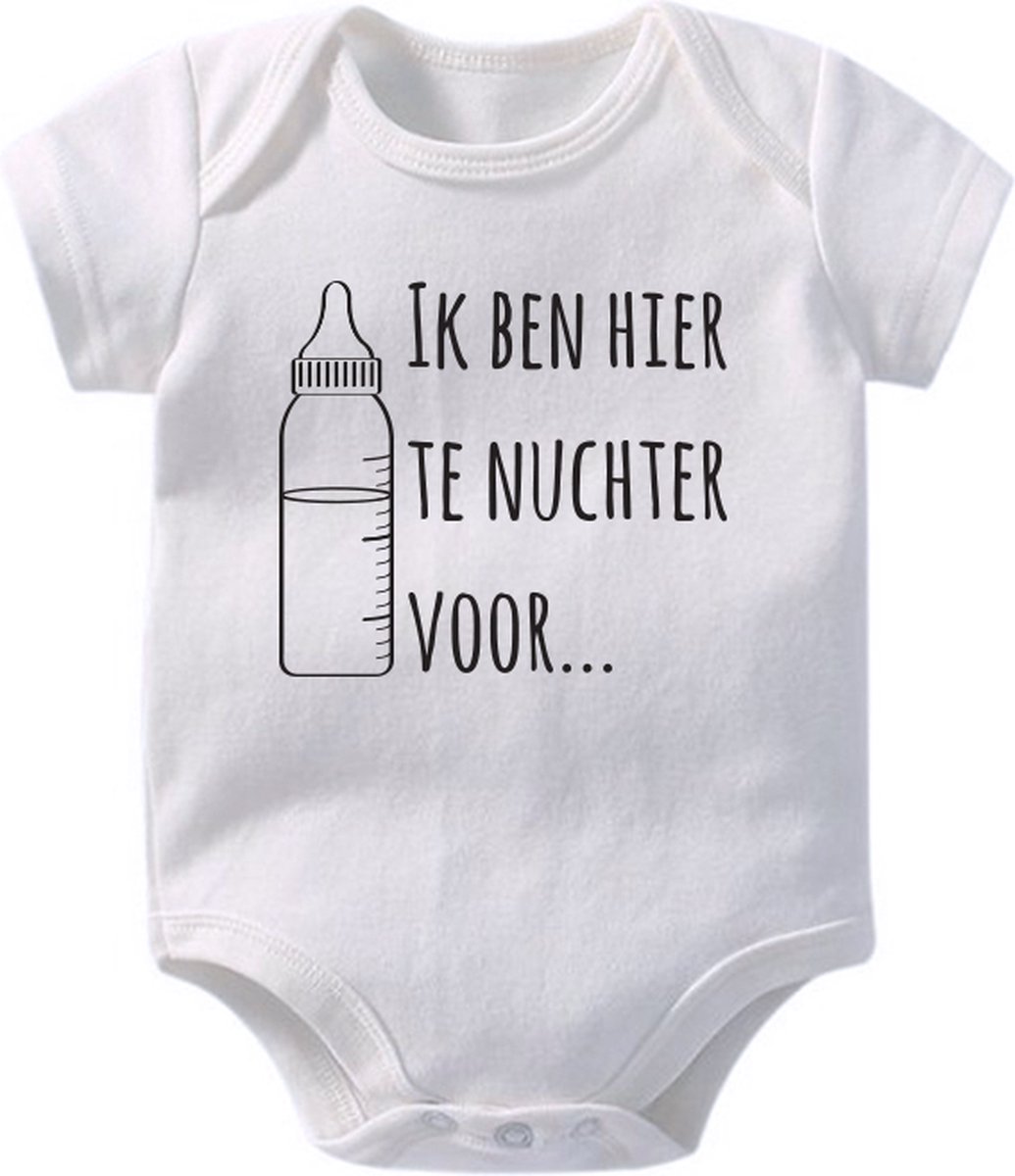 Hospitrix Baby Rompertje Carnavalskleding baby met tekst “Ik ben te nuchter voor..!”| 0-3 maanden | Korte Mouw | Carnavalskleding | Baby | Carnaval | Kinderen | Bekendmaking | Aankondiging | Aanstaande Moeder | Moederdag