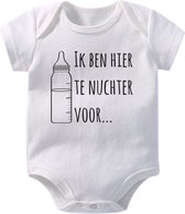 Hospitrix Baby Rompertje Carnavalskleding baby met tekst “Ik ben te nuchter voor..!”| 0-3 maanden | Korte Mouw | Carnavalskleding | Baby | Carnaval | Kinderen | Bekendmaking | Aank