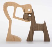 Houten beeldje - Natuurlijk hout - Beeld - Decoratief - Hout - Man - Hond – 07