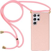 Lunso - Coque arrière avec cordon - Samsung Galaxy S22 Ultra - Rose