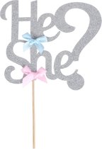 Taart Decoratie - Gender Reveal - Taarttopper - He or She - Groot - Zilver