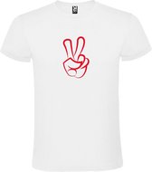 Wit  T shirt met  "Peace  / Vrede teken" print Rood size XL