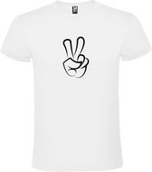 Wit  T shirt met  "Peace  / Vrede teken" print Zwart size S