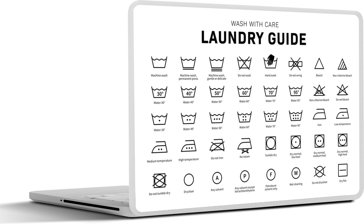 Laptop sticker - 11.6 inch - Wassymbolen - Waslabels - Wasvoorschriften - 30x21cm - Laptopstickers - Laptop skin - Cover - Cadeau voor man - Cadeau voor vrouw
