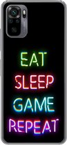 Geschikt voor Xiaomi Redmi Note 10 Pro hoesje - Gaming - Led - Quote - Eat sleep game repeat - Gamen - Siliconen Telefoonhoesje