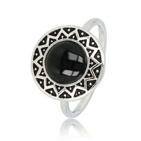 *My Bendel - Vintage ring zilverkleurig met zwarte Onyx steen - De diep zwarte Onyx steen in combinatie met de vintage design geeft deze ring een supermooie look - Met luxe cadeauverpakking