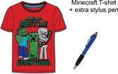 Minecraft T-shirt - Kleur Rood - 100% Katoen. Maat 134 cm / 9 jaar + EXTRA 1 Stylus Pen.