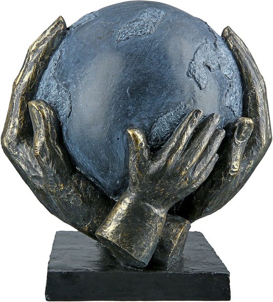 Sculpture "Sauver le monde - LE MONDE ENTRE NOS MAINS - 15x18x19 polyrésine  gris bronze | bol.com