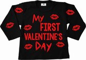 Shirt lange mouw-valentijns shirt-my first valentine's day kusjes-Maat 74