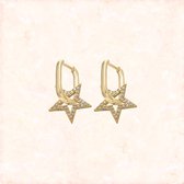 Jobo By JET - Twinkle earrings - Gold - Ster oorbellen - goud - Witte diamantjes - ovalen oorbelletje
