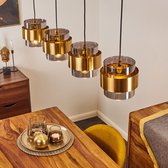 Trass Moderne Hanglamp boven Eettafel, zwart, 4 lichts, Retro Hanglamp, Gerookt Glas, Glaslamp