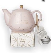 Giftset theepot - roze - inclusief thee en thee ei - moederdag - valentijn - cadeau set