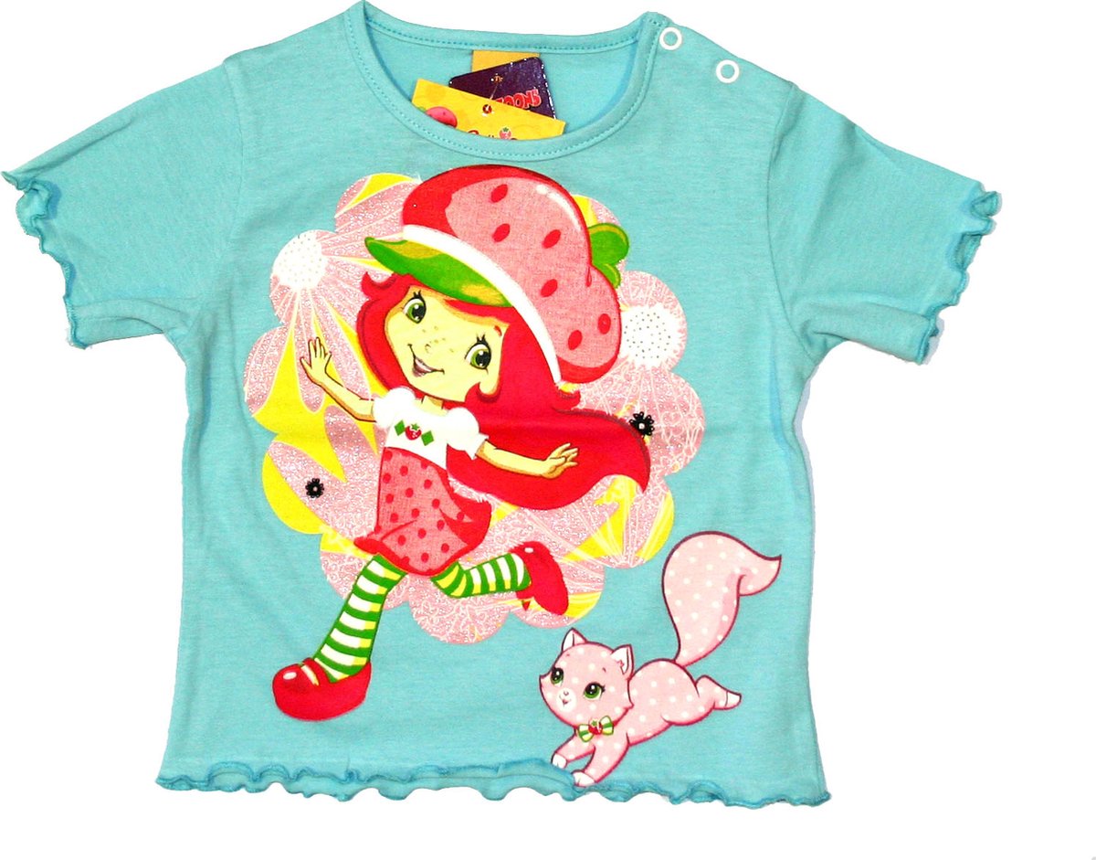 Strawberry Shortcake - Meisjes Kleding - T-shirt - Blauw - Maat 80