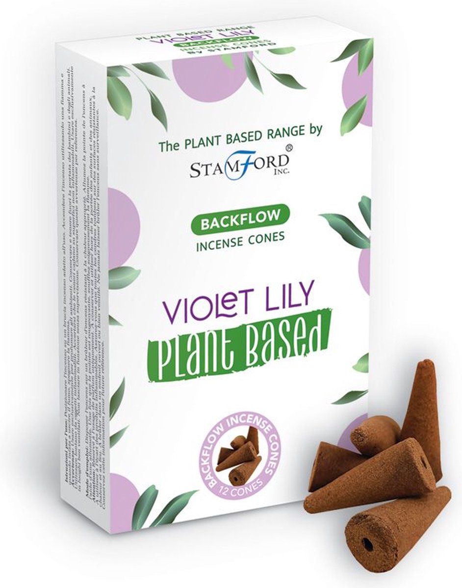 Stamford Backflow Wierook Kegels - Violet Lilly - Plant Based - Plantaardig - Incense Cones - Voor Wierook Waterval - Vegan - Duurzaam - 12 Stuks