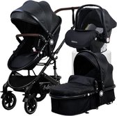 Bablings Luxe Kinderwagen - 3 in 1 - Lichtgewicht - Anti-shock - Wieg - Zwart - Autostoel - Praktisch