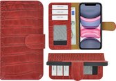 iPhone 11 Pro Hoesje - Bookcase - Portemonnee Hoes Echt leer Wallet case Croco Rood