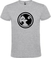 Grijs  T shirt met  "Ying Yang poezen" print Zwart size XXL