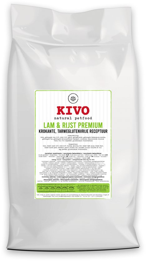 Kivo Petfood - Hondenbrokken krokant Lam & Rijst 15 kg - Tarweglutenvrije receptuur