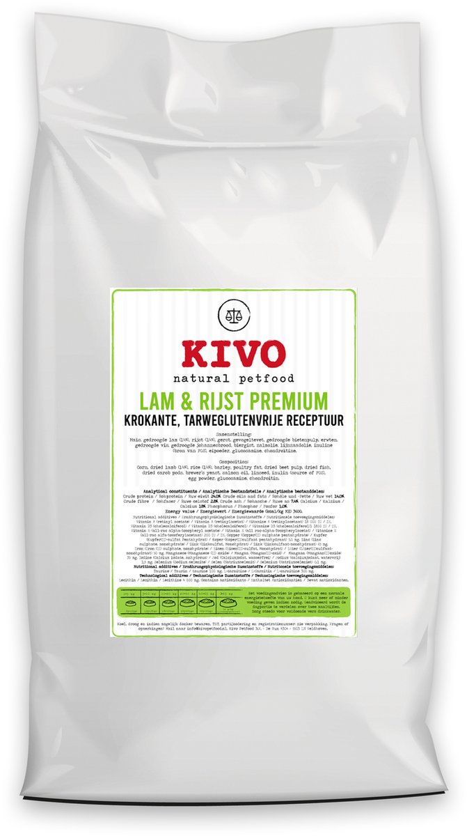 Kivo Petfood Kivo Petfood Hondenbrokken Krokant Lam & Rijst 15 kg - Tarweglutenvrij
