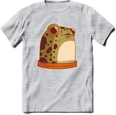 Blije kikker T-Shirt Grappig | Dieren reptielen Kleding Kado Heren / Dames | Animal Skateboard Cadeau shirt - Licht Grijs - Gemaleerd - XXL