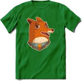 zwoele vos T-Shirt Grappig | Dieren Kleding Kado Heren / Dames | Animal Skateboard Cadeau shirt - Donker Groen - M