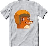 Safety fox T-Shirt Grappig | Dieren vos Kleding Kado Heren / Dames | Animal Skateboard Cadeau shirt - Licht Grijs - Gemaleerd - XXL