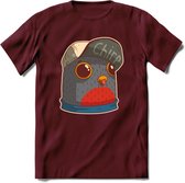 Chirp vogel T-Shirt Grappig | Dieren Kleding Kado Heren / Dames | Animal Skateboard Cadeau shirt - Burgundy - M