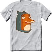 Hoodie fox T-Shirt Grappig | Dieren vos Kleding Kado Heren / Dames | Animal Skateboard Cadeau shirt - Licht Grijs - Gemaleerd - S