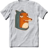 Hoodie fox T-Shirt Grappig | Dieren vos Kleding Kado Heren / Dames | Animal Skateboard Cadeau shirt - Licht Grijs - Gemaleerd - M