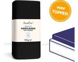 Loom One Hoeslaken Topper – 100% Jersey Katoen – 200x200 cm – tot 10cm matrasdikte– 160 g/m² – Zwart