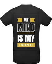 Huurdies Sportshirt | My mind is my weapon| maat XL| Bedrukkingskleur goud| zwart shirt