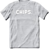 Chips - Snack T-Shirt | Grappig Verjaardag Kleding Cadeau | Eten En Snoep Shirt | Dames - Heren - Unisex Tshirt | - Licht Grijs - Gemaleerd - XL