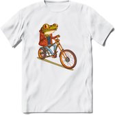 Biker kikker T-Shirt Grappig | Dieren reptiel Kleding Kado Heren / Dames | Animal Skateboard Cadeau shirt - Wit - 3XL