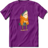 Casual skater haai T-Shirt Grappig | Dieren vissen Kleding Kado Heren / Dames | Animal Skateboard Cadeau shirt - Paars - XL