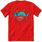 Casual monsters T-Shirt Grappig | Dieren Kleding Kado Heren / Dames | Animal Skateboard Cadeau shirt - Rood - XL
