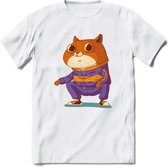 Casual kat T-Shirt Grappig | Dieren katten Kleding Kado Heren / Dames | Animal Skateboard Cadeau shirt - Wit - L