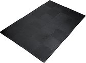Happygetfit - Gym Foam Mat; 24 stuks en 22 randen; 30,5 x 30,5 cm; zwart; antislip in elkaar passende puzzelvloertegels voor thuis, sportruimte, garage