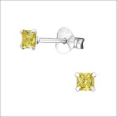 Aramat jewels ® - Zilveren zirkonia oorbellen vierkant geel 3mm