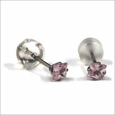 Aramat jewels ® - Zirkonia zweerknopjes vierkant 3mm oorbellen roze chirurgisch staal