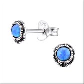 Aramat jewels ® - Zilveren oorbellen opaal azuur blauw 925 zilver 5mm geoxideerd