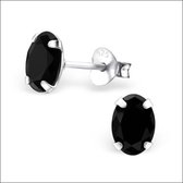 Aramat jewels ® - Ovale oorbellen met zirkonia 925 zilver zwart 5mm x 7mm