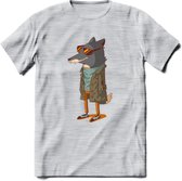 Casual vos T-Shirt Grappig | Dieren honden Kleding Kado Heren / Dames | Animal Skateboard Cadeau shirt - Licht Grijs - Gemaleerd - XXL